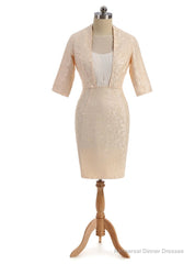 Glamorous Champagne Mother Of The Bride Dresses Sheath Knee Length