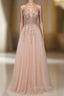 Glamorous Long A-line Sequins V-Neck Open Back Evening Prom Dress