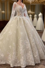 Glamorous Long Sleevess Lace A line Bridal Gown Pirncess Wedding Dress