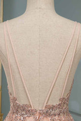 Glamorous Sequins V-Neck Long Evening Prom Dress Floor Length