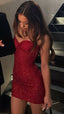 Glitter Burgundy Sequin Homecoming Dress Tight Sweetheart Birthday Party Dress,