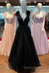 Glitter Feathers V-Neck Empire Waist A-Line Evening Prom Gown,Evening Party Dress
