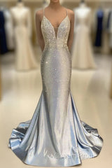 Glitter Halter Beaded Mermaid Evening Prom Dress