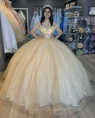 Glitter Off The Shoulder Beading Tulle Long Quinceanera Dress