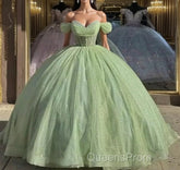 Glitter Off The Shoulder Beading Tulle Long Quinceanera Dress
