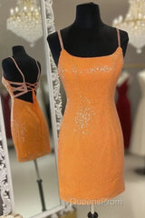 Glitter Orange Sequins Short Homecoming Dress