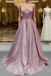 Glitter Evening Prom Dress V Neck Multi Straps