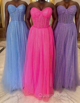 Glitter Sweetheart Sheer Corset A-Line Long Evening Prom Dress