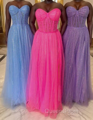 Glitter Sweetheart Sheer Corset A-Line Long Evening Prom Dress