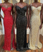 Glitters Mermaid Sequin Long Formal Dress with Slit,Best Evening Prom Dress
