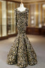 Gold And Black Sequins Mermaid Long Sleeve Square Evening Prom Dress