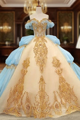 Gold Appliqued Double Colored Corset Back Quinceaera Dress