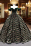 Gold Green Ball Gown Sequins Off the Shoulder Evening Prom Dress