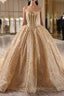 Gold Hot Stamping Sequins Strapless Beading Evening Prom Dress