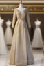 Gold Illusion V-neck Beading Short Sleeve Evening Prom Dress