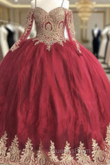 Gold Lace Charro Quinceanera Dress Long Sleeve Off The Shoulder