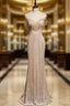 Gold Mermaid Sequins Beading Tassel Cap Sleeve Evening Prom Dress