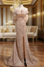 Gold Mermaid Sequins Strapless Beading Evening Prom Dress