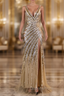 Gold Mermaid Sequins V-neck Split Evening Prom Dress
