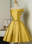 Gold Satin Off Shoulder Short Classy Dress , Lovely Classy Dress