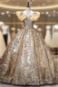 Gold Sequins Bling BlingV-neck Quinceanera Dress