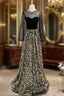 Gold Sequins Long Sleeve Backless Beading Evening Prom Dress