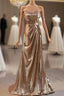 Gold Sequins Strapless Pleats Evening Prom Dress