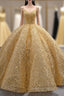 Gold Sequins Straps Pearls Evening Prom Dress
