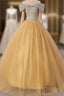 Gold Tulle Off the Shoulder Beading Quinceanera Dress