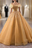 Gold Tulle Off the Shoulder Pleats Evening Prom Dress