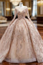 Gold Tulle Sequins Beading Long Sleeve Evening Prom Dress