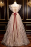 Gold Tulle Sequins Evening Prom Dress With Belt