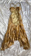 Gold Vintage Floral Satin Applique Spaghetti Straps Chiffon Classy Prom Dress Party Dress