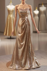 Golden Mermaid Sequins Long Evening Prom Dress Evening Dress