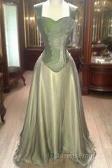 Gorgeous A Line Straps Floor Length Satin Retro Evening Dress Evening Prom Dress