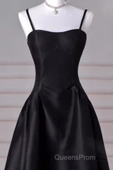Gorgeous A Line Straps Satin Black Evening Prom Dress