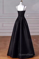 Gorgeous A Line Straps Satin Black Evening Prom Dress