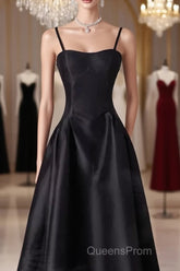 Gorgeous A Line Straps Satin Black Evening Prom Dress