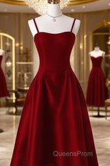 Gorgeous A Line Straps Satin Burgundy Evening Prom Dress