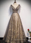 Gorgeous A-line V-neckline Long Party Dress Evening Prom Dress, Lace Evening Dress