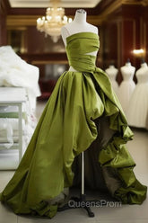 Gorgeous Balll Gown Strapless Green Satin Ruffles Long Evening Dress Evening Prom Dress