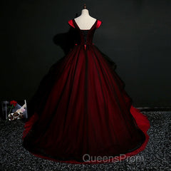 Gorgeous Black And Red Embroidery Quinceanera Dress, Lace Applique Tulle Gowns