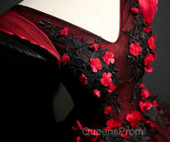 Gorgeous Black And Red Embroidery Quinceanera Dress, Lace Applique Tulle Gowns