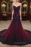Gorgeous Black and Wine Red Mermaid Long Evening Gown Party Dress, Sweetheart Lace Evening Dress