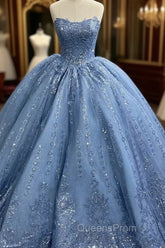 Gorgeous Blue Sleeveless Strapless Ball Gown Quinceanera Dress