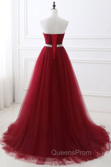 Gorgeous Burgundy Sweetheart Long Evening Prom Dress Tulle Crystal Evening Gown