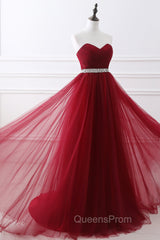 Gorgeous Burgundy Sweetheart Long Evening Prom Dress Tulle Crystal Evening Gown