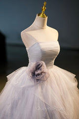 Gorgeous Gray Tulle Long Evening Dress, Gray Strapless Evening Dress