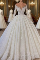 Gorgeous Lace Long Sleeve Beads Ball Gown Wedding Dress