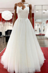Gorgeous Long A-line Sweetheart Spaghetti Straps Tulle Lace Wedding Dress